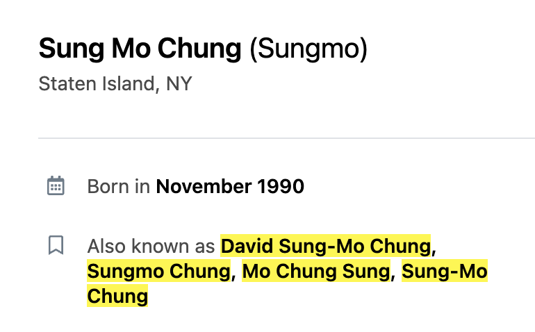Public records — all names used by David Chung