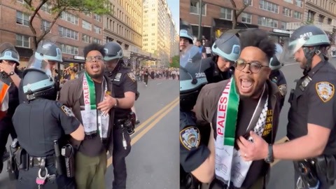 Arrest photo — Manolo De Los Santos being escorted by NYPD officers in winter coat