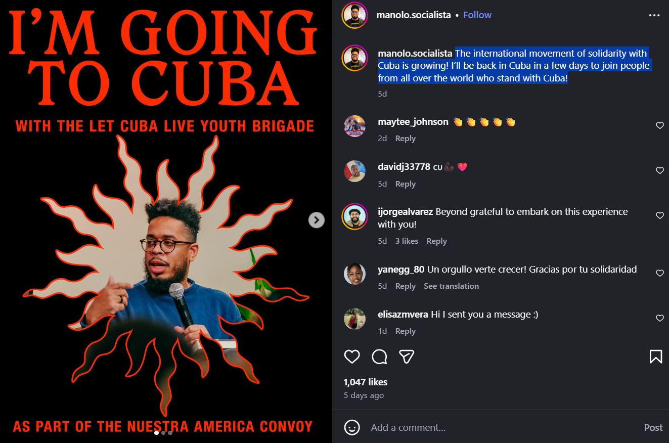 Instagram reel — I'M GOING TO CUBA WITH THE LET CUBA LIVE YOUTH BRIGADE, 1,047 likes