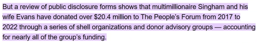 InfluenceWatch — The People's Forum showing Neville Roy Singham $20M+ donation connection