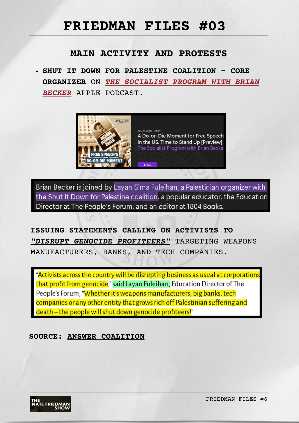 Shut It Down for Palestine Coalition — Layan listed as core organizer