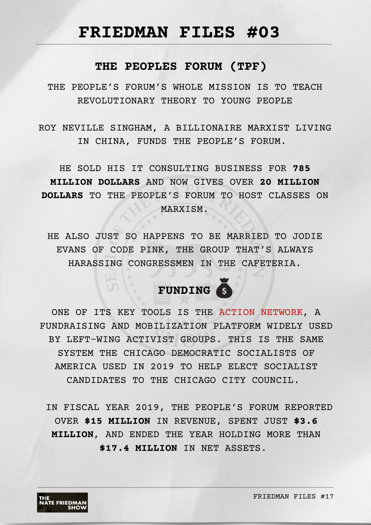 The People's Forum funding overview